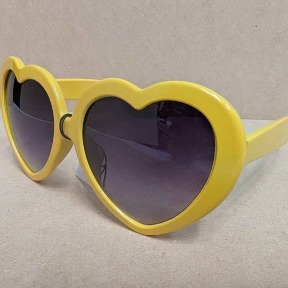 Vintage Style Yellow Heart Sunglasses • Bright Summer Festival Sunnies • New
